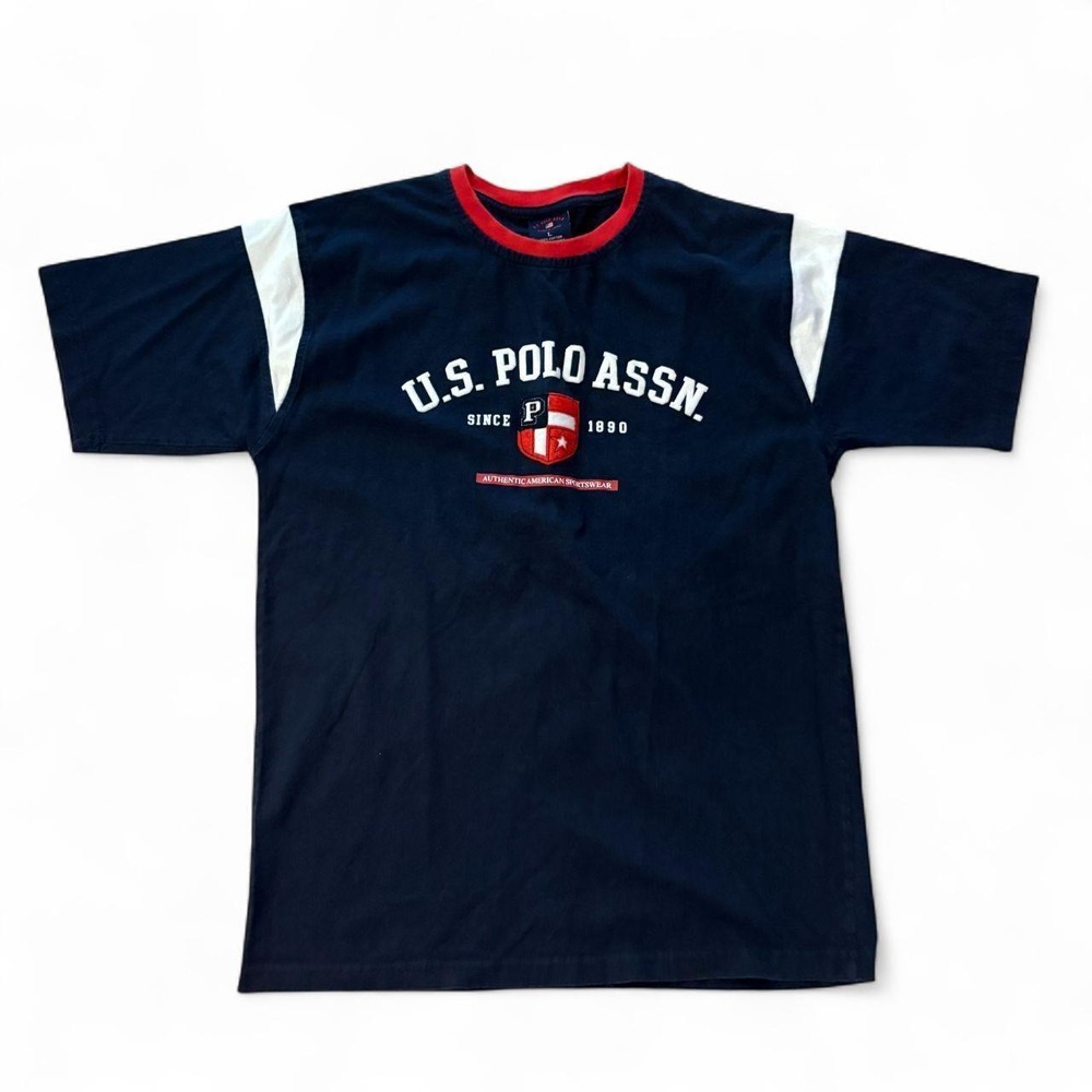 Vintage U.S. Polo Assn Mens Navy Red White Graphic T-Shirt Y2K Large